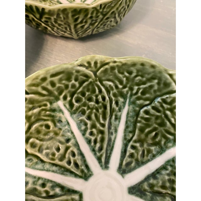 1930s Vintage Majolica Ceramic Cabbage Leaf Bowls-Set of 3 For Sale - Image 5 of 7