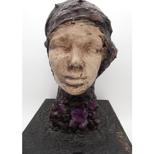 Metal Large Brutalist Bust Sculpture with Amethyst by Marc D'haenens, 1970s For Sale - Image 7 of 17
