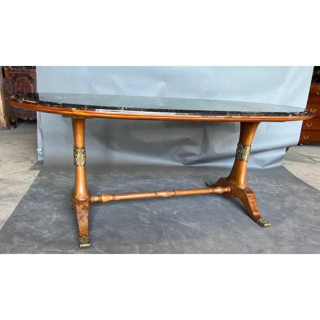 Art Deco Early 20th Century Art Deco Period Walnut and Marble Table With Bronze Appliqués For Sale - Image 3 of 9