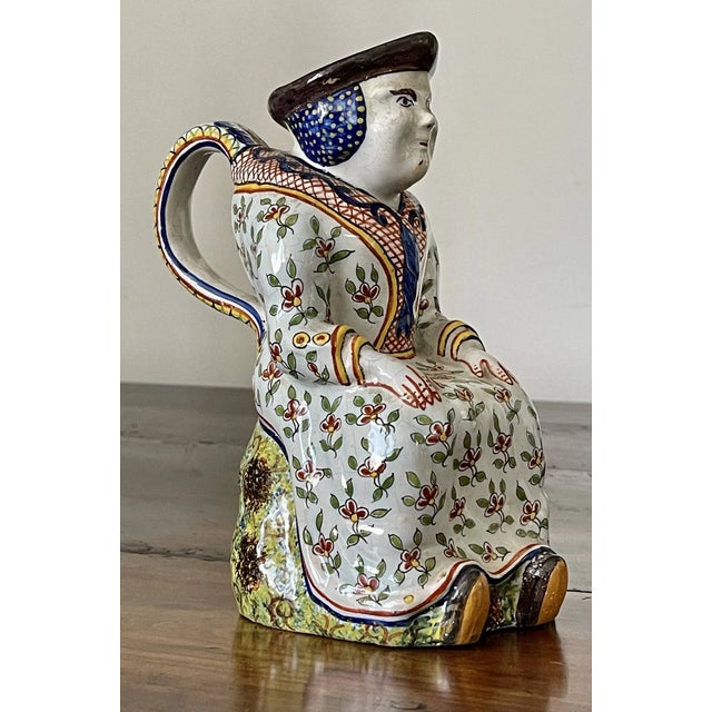 Figurative Early French Faience Figural Jug For Sale - Image 3 of 6
