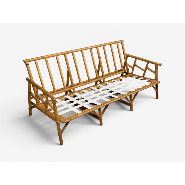 Ficks Reed, Three Seater Sofa, Bamboo, Cane, Beige Tweed, Usa, 1950s For Sale - Image 11 of 15