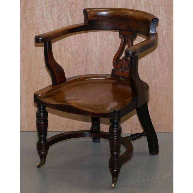 Victorian Walnut Captains Chair with Carved Back from Eton College, 1860 For Sale - Image 3 of 18