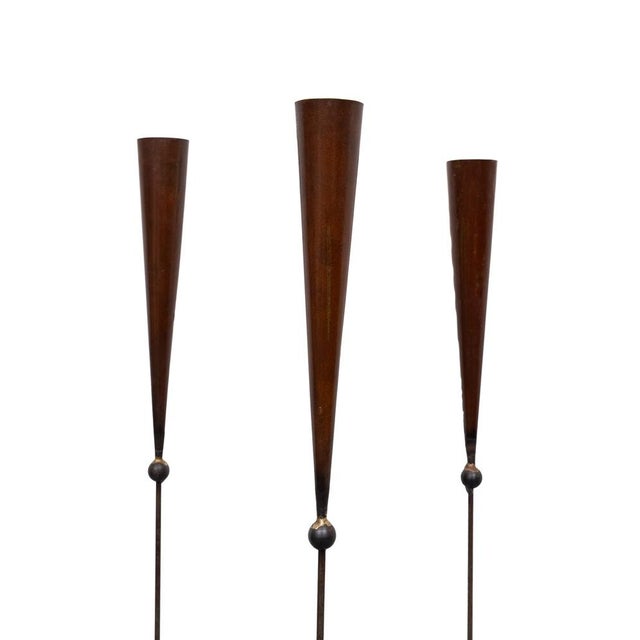 Hand made Brass Torchères. Made and signed by Pieter Spruyt 1980s . fit for tea lights or other Candles, set of Three ....