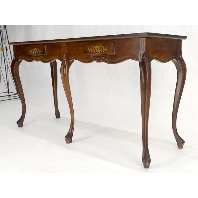 Baker 54" Long 6 Legged Burl Walnut 2 Drawers Cabriole Leg Console Sofa Table For Sale - Image 15 of 15