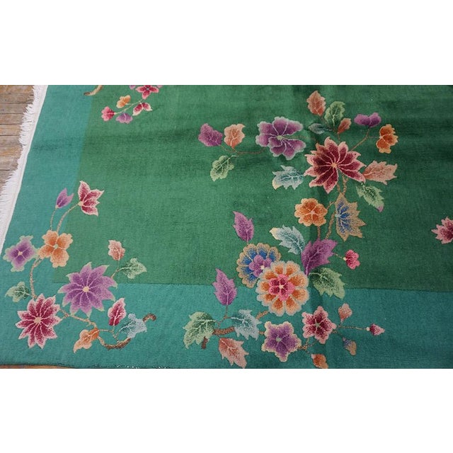 1920s Green Floral Modern Antique Chinese Art Deco Rug 8' 8"x11' 4" Handknotted Wool Carpet For Sale - Image 12 of 13