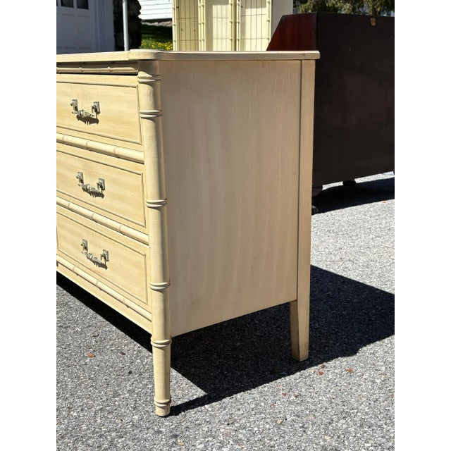 Vintage Henry Link Cream Colored Faux Bamboo Six Drawer Dresser For Sale - Image 15 of 15