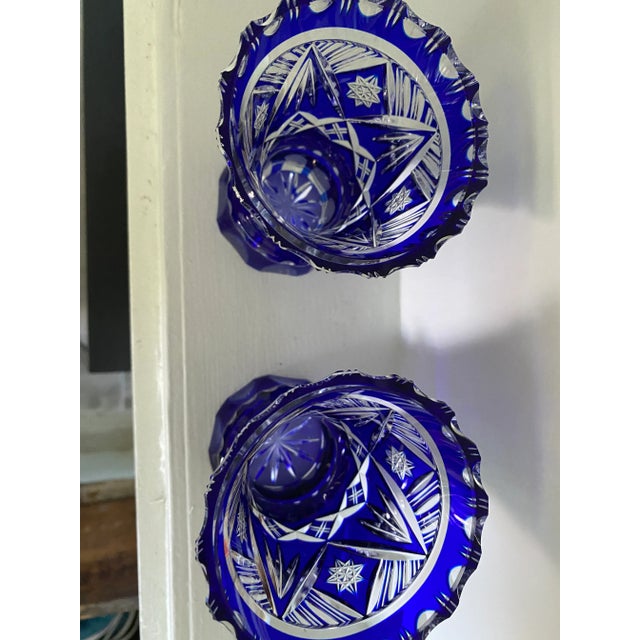 Blue Vintage Crystal Cut Vases- Set of 2 For Sale - Image 8 of 11