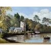 Painting of Church in Cornwall on the English South Coast with Figures & Boats by British Artist, Michael Kerris...