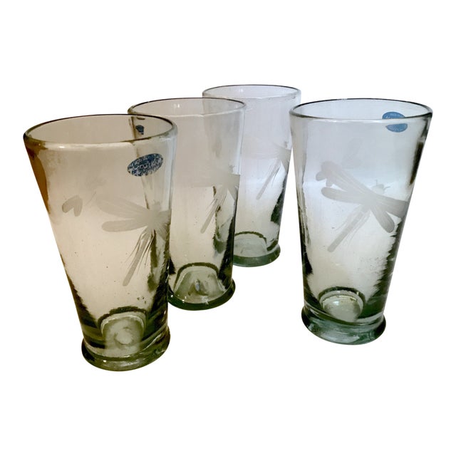 Mariposa Handblown Highball Glasses With Etched Dragonfly and Bumblebee Set of 4 Chairish