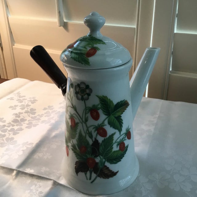 Porcelaine De Paris, Decor Les Fruits Sauvages Coffee Pot With Wood Handle 1960s Vintage For Sale - Image 12 of 12