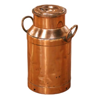 19th Century French Polished Copper Milk Can With Lid and Handles For Sale