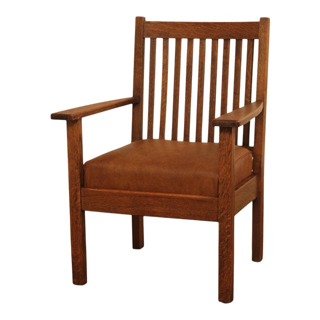 Antique Mission Oak Spindle Back Armchair For Sale