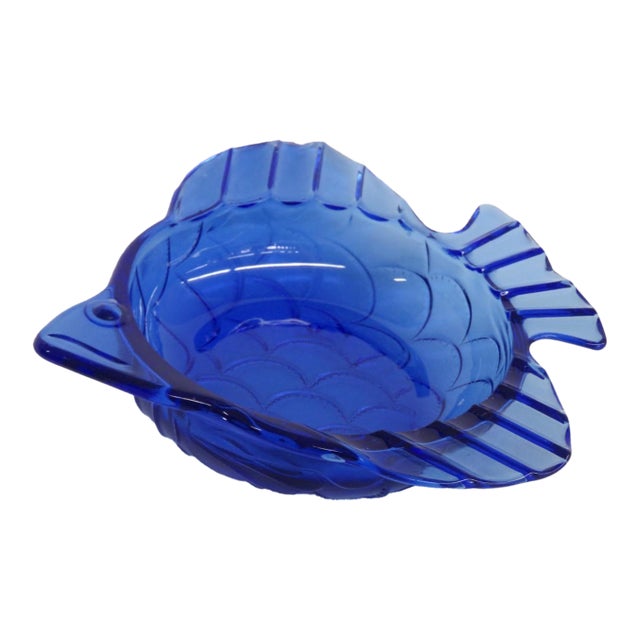 Hazel Atlas Cobalt Blue Angel Fish Bowl Depression Glass Ashtray Dish 4888b For Sale