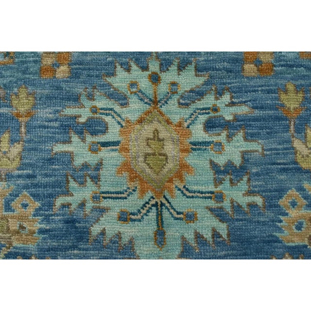 Blue Serapi Rug 12’2” X 15’3” Blue Wool Tribal Hand-Knotted Oriental Carpet For Sale - Image 8 of 12