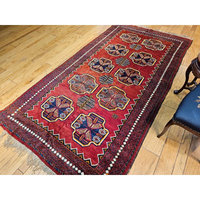 Red Vintage Afghan Tekke Bokhara in Allover Geometric Pattern in Red, Navy, Gray, Ivory For Sale - Image 8 of 11