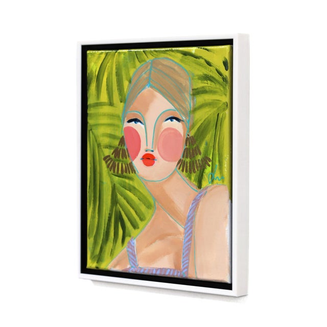 Textile Miss Priss Palms 1 - Framed Original Figurative Abstract Portrait on Green Artwork by Lindsey McCord For Sale - Image 7 of 10