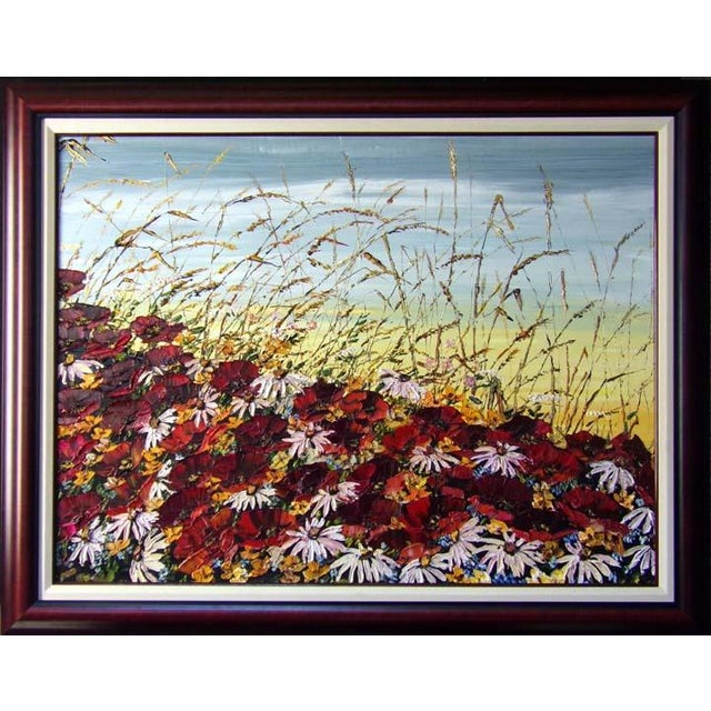 2000 - 2009 Maya Eventov Blanket of Beauty Oil Flower Canvas With Beautiful Custom Frame Me012209-17 For Sale - Image 5 of 6