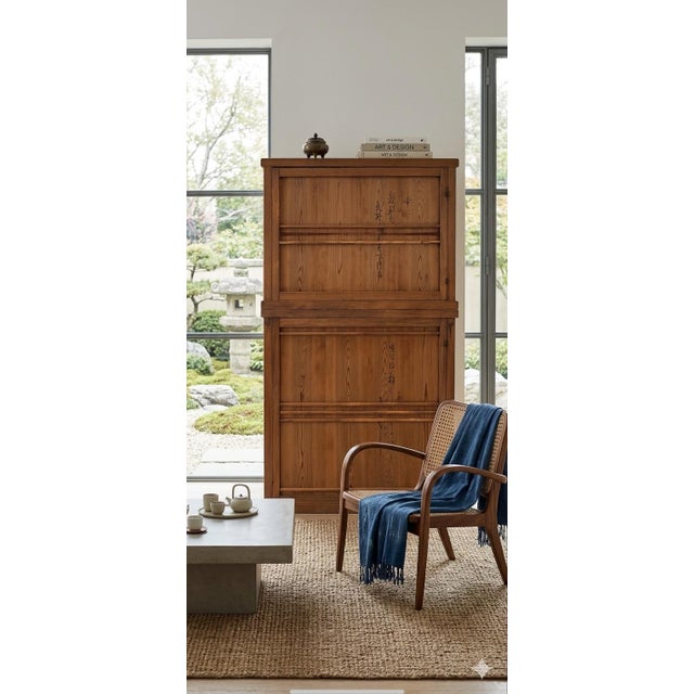 Vintage Two-Piece Japanese Cedar Tansu Cabinet For Sale - Image 9 of 10