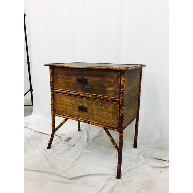 Antique Scorched Bamboo & Grasscloth Dresser Chest | Chairish