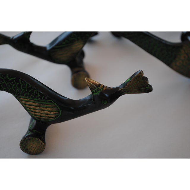Vintage Handcrafted Peacock Enamel Bronze Door Handles Pulls Set of 2 For Sale - Image 4 of 9