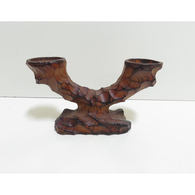 Brutalist Vintage German Brutalist Hand Carved Wooden Candle Holder - Set of 3 For Sale - Image 3 of 12