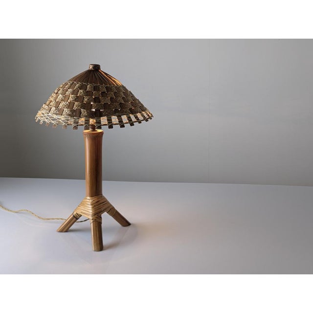 Bamboo and Rattan Table Lamp with Woven Shade, 1950s For Sale - Image 10 of 16