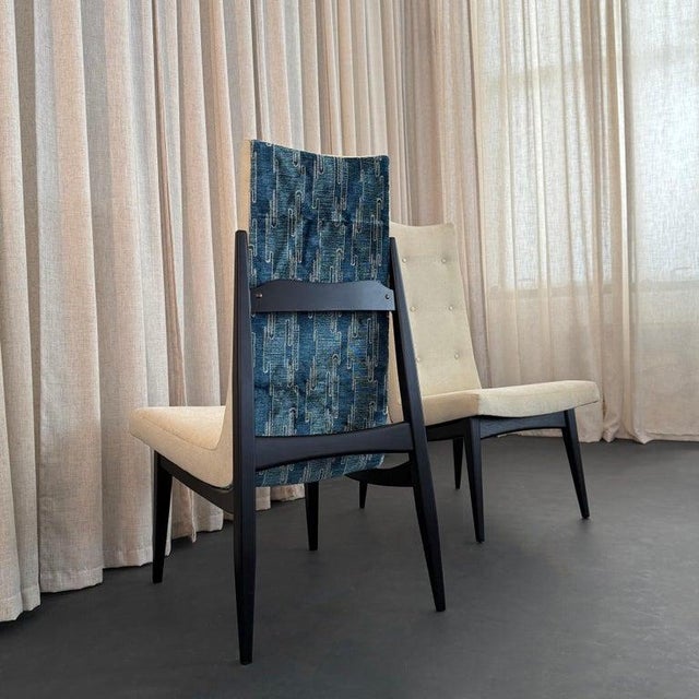 Cream Pair of Mid-Century Modern Highback Accent Chairs, Two-Tone Upholstery For Sale - Image 8 of 12