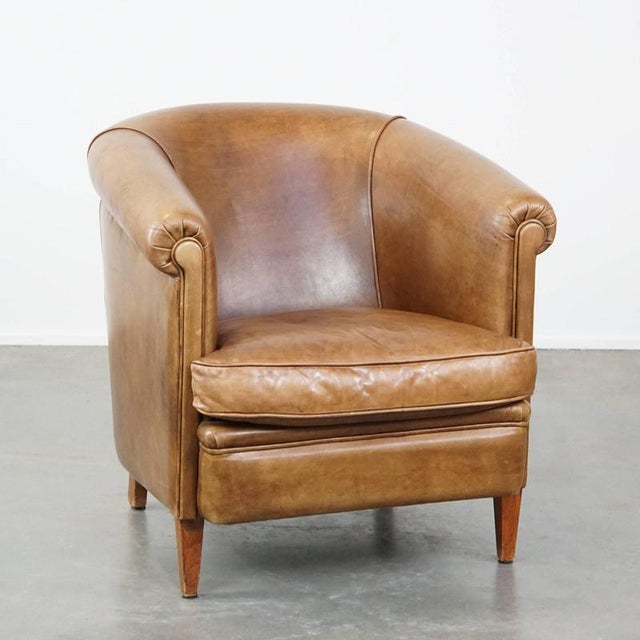 Light Cognac Cowhide Leather Club Chair For Sale - Image 13 of 13