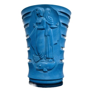 Art Deco Ingrid Model 371 Turquoise Glass Vase by Curt Schlevogt, Czechoslovakia, 1937 For Sale