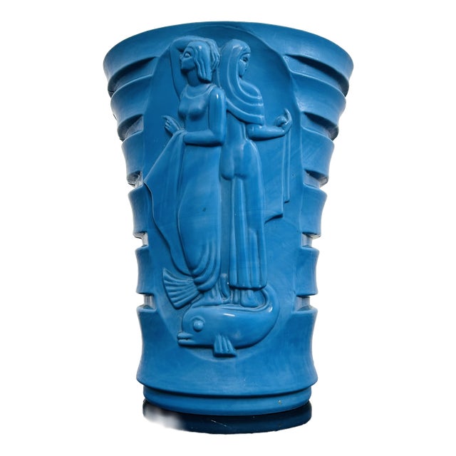 Art Deco Ingrid Model 371 Turquoise Glass Vase by Curt Schlevogt, Czechoslovakia, 1937 For Sale
