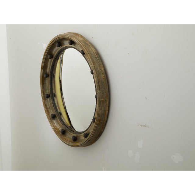 Glass English 1900s Silver Leaf Beaded Convex Bullseye Mirror with Ebonized Accents For Sale - Image 7 of 9