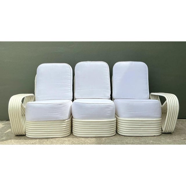 Wood Vintage Paul Frankl Six Strand White Rattan Sofa For Sale - Image 7 of 12