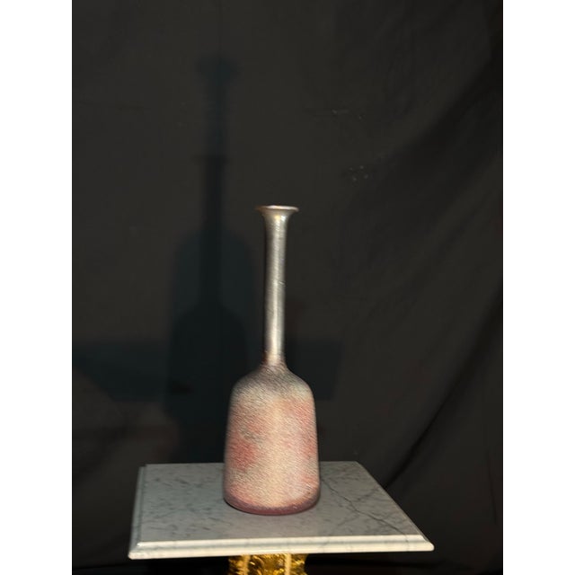 Metal Early 21st Century Loom Textured Charcoal and Burgundy Metal Vase For Sale - Image 7 of 8