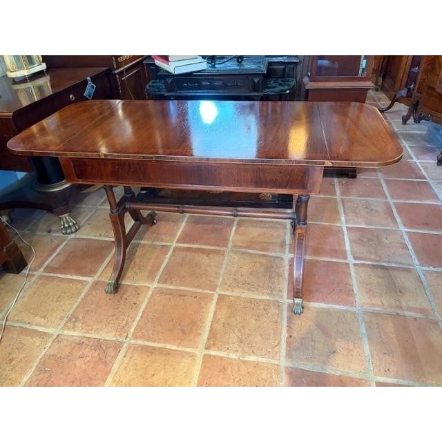 Baker 2 Drawer Furniture Regency Rosewood Drop Leaf Writing Desk Table For Sale - Image 4 of 7