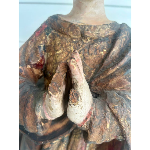 19th Century 26" Tall Portugese Virgin Mary Carved Statue For Sale In Los Angeles - Image 6 of 12