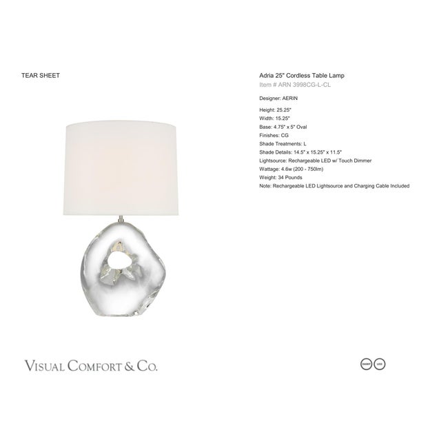 AERIN by Visual Comfort Signature Adria 25" Cordless Table Lamp in Crystal with Linen Shade Designer: AERIN Height: 25.25"...