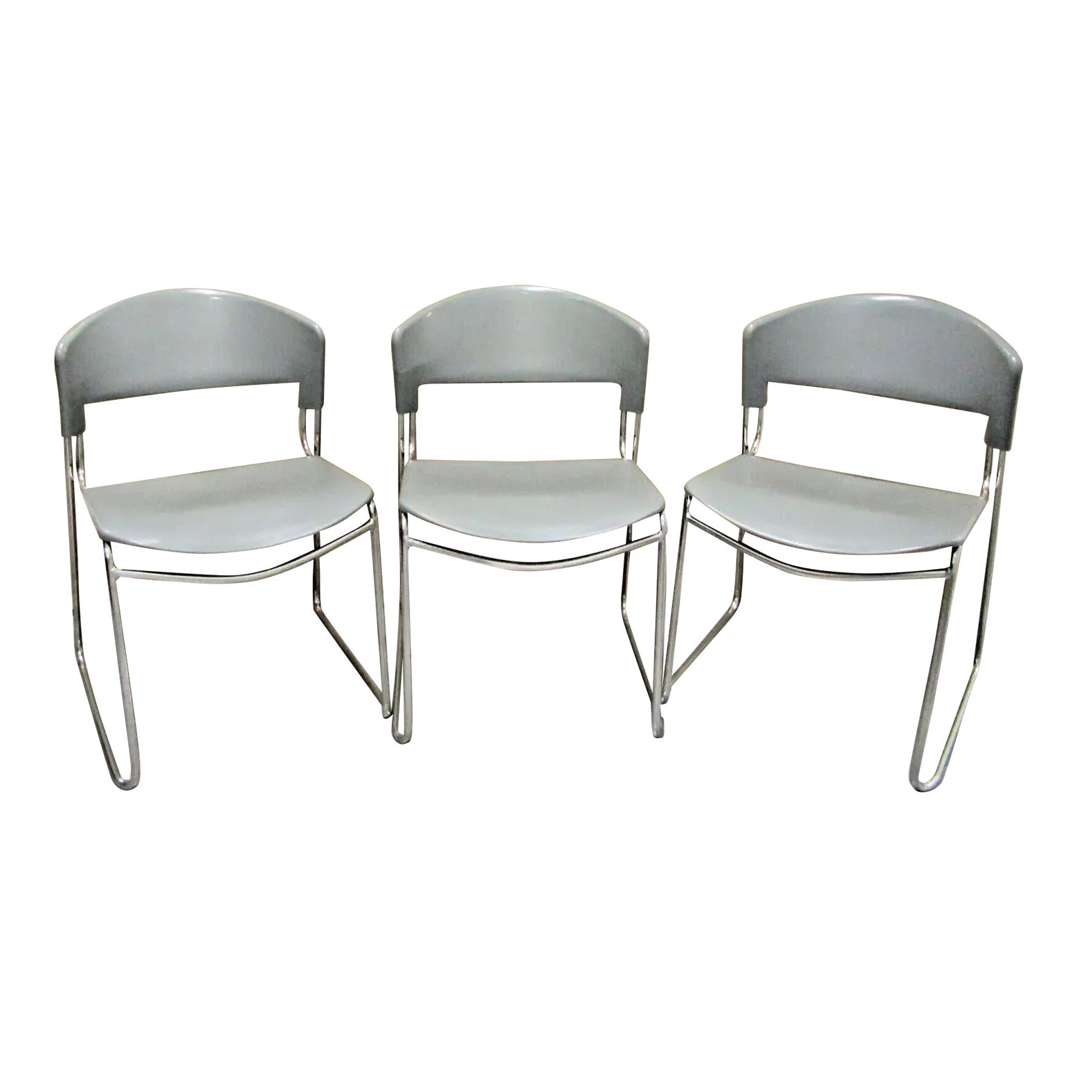 1970s Postmodern Set of 3 Grey Stackable Chairs by Paolo Favaretto for ...