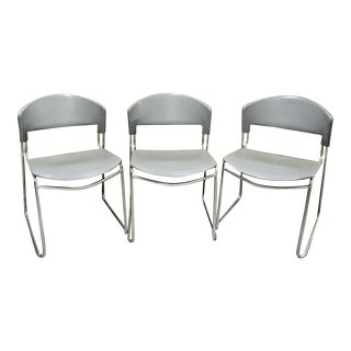 1970s Postmodern Set of 3 Grey Stackable Chairs by Paolo Favaretto for Assisa of Italy For Sale