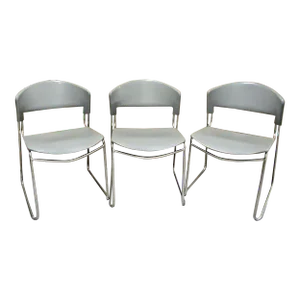 1970s Postmodern Set of 3 Grey Stackable Chairs by Paolo Favaretto for Assisa of Italy