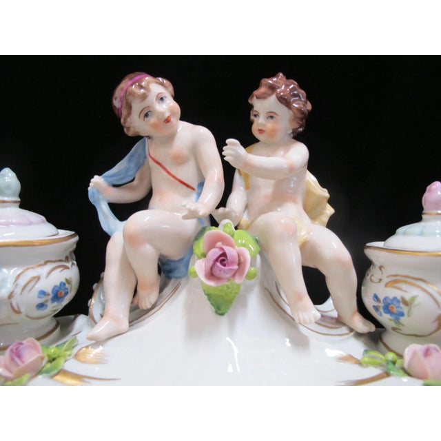 Sitzendorf Porcelain Cherub Putti Figural Inkwell Centerpiece Figurine & Inserts For Sale In Portland, OR - Image 6 of 13