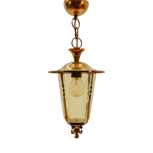 Mid-Century Modern Ceiling Lamp in Copper with Brass and Glass, 1950s For Sale