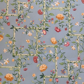 Brunschwig & Fils Sky Blue Chinese Bamboo Chintz Fabric- 1 1/2 Yards For Sale