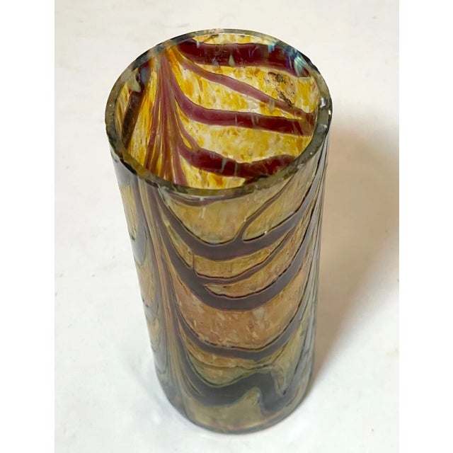 Antique Hand Blown Kralik Czech Aurene Iridescent Rainbow Cylinder Glass Vase For Sale - Image 9 of 12
