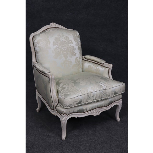 Pair pf Early 1900s Silk Upholstered Maison Jansen Attributed Large Scale Bergere Chairs For Sale - Image 9 of 10