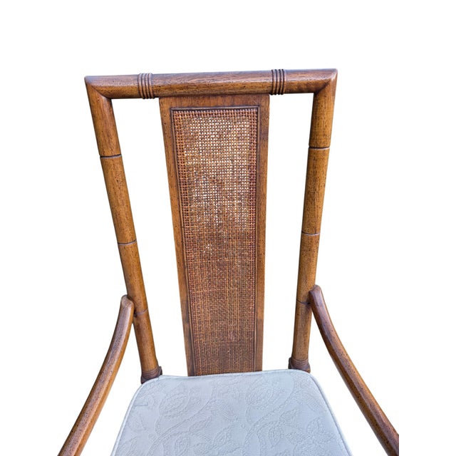 Thomasville Vintage Faux Bamboo Cane High Back Dining Armchairs Regency Pair For Sale - Image 9 of 15