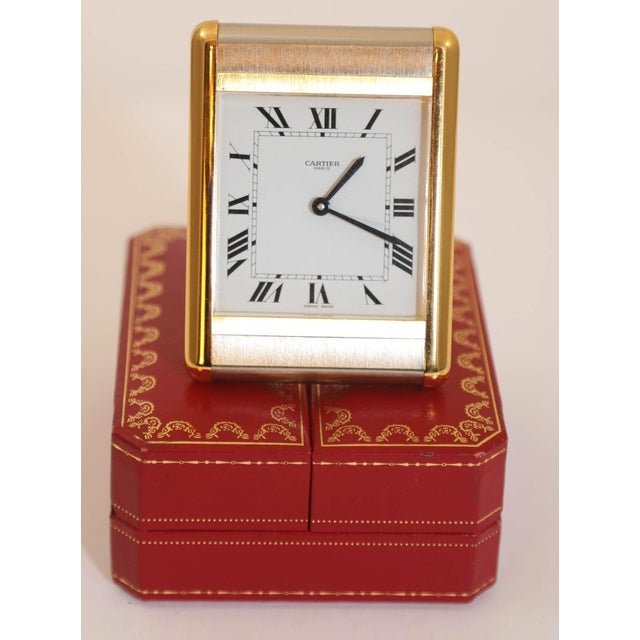Late 20th Century Cartier Tank Desk Clock Two-Tone Gold and Steel For Sale - Image 5 of 14