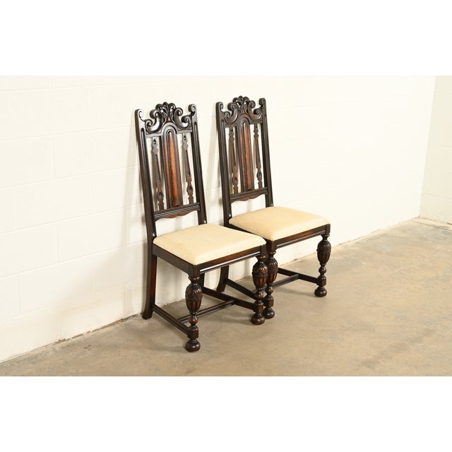 Berkey & Gay Berkey & Gay Antique English Jacobean Carved Walnut Side Chairs or Dining Chairs, Pair For Sale - Image 4 of 14