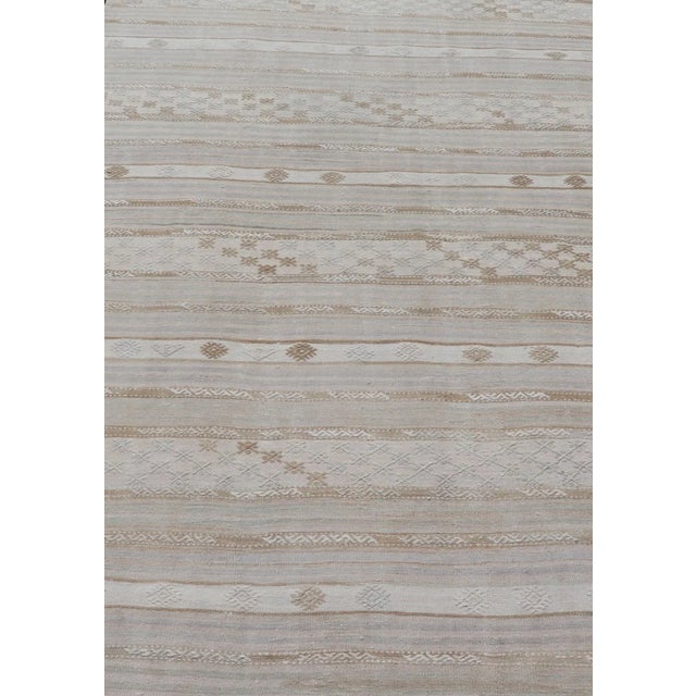 Mid 20th Century Striped Turkish Flat-Weave Kilim in Muted Colors and Tribal Motifs 5'5 X 10'4 For Sale - Image 5 of 11