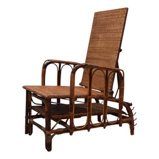 Vintage Bauhaus Rattan & Bamboo Chair with Ottoman attributed to Erich Dieckmann, 1930 For Sale
