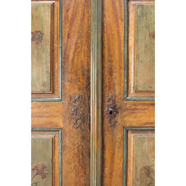 Metal Late 18th Century Swiss Painted Wedding Pine Armoire For Sale - Image 7 of 18